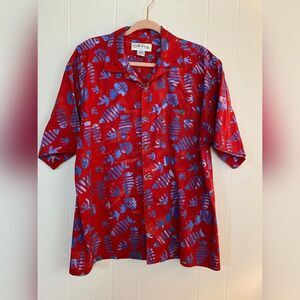 Orvis Shirt Men’s Large Red Cotton Blue Fish Bones Ocean Beach Casual